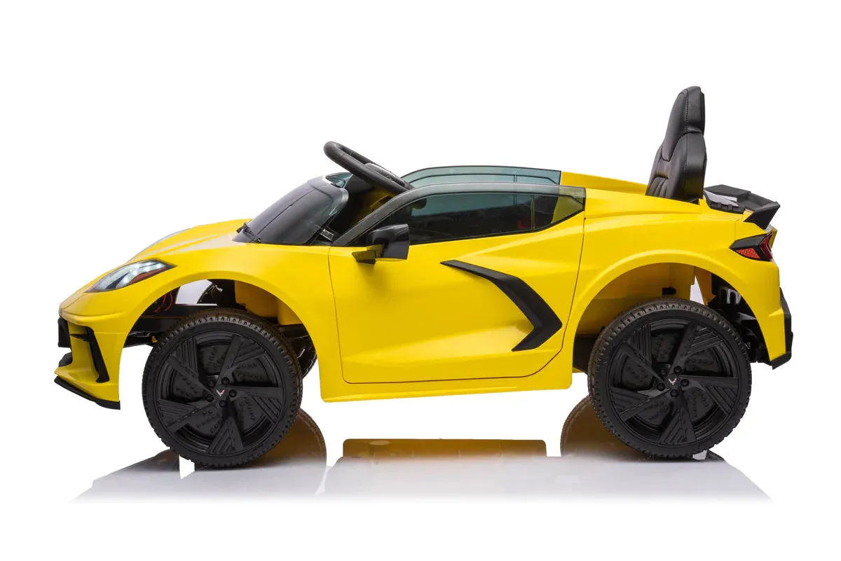 2025 Licensed 12V Chevrolet Corvette C8, 1 Seater Kids Ride On Car Upgraded | Leather Seat | Rubber Tires | LED Lights | Remote
