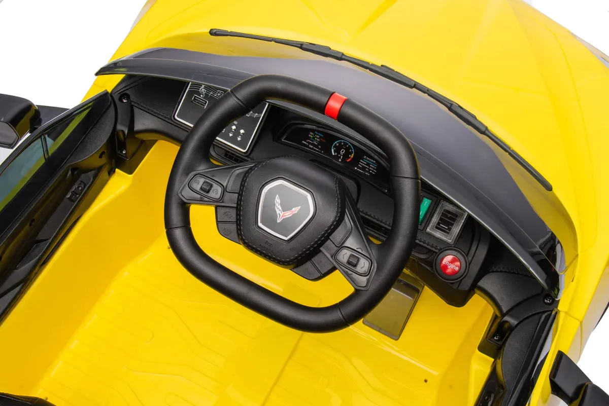 2025 Licensed 12V Chevrolet Corvette C8, 1 Seater Kids Ride On Car Upgraded | Leather Seat | Rubber Tires | LED Lights | Remote