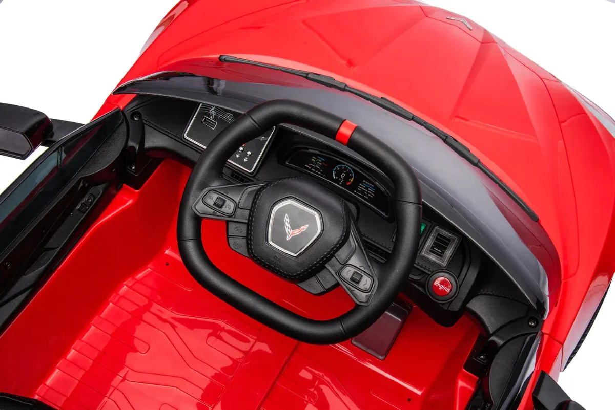 2025 Licensed 12V Chevrolet Corvette C8, 1 Seater Kids Ride On Car Upgraded | Leather Seat | Rubber Tires | LED Lights | Remote
