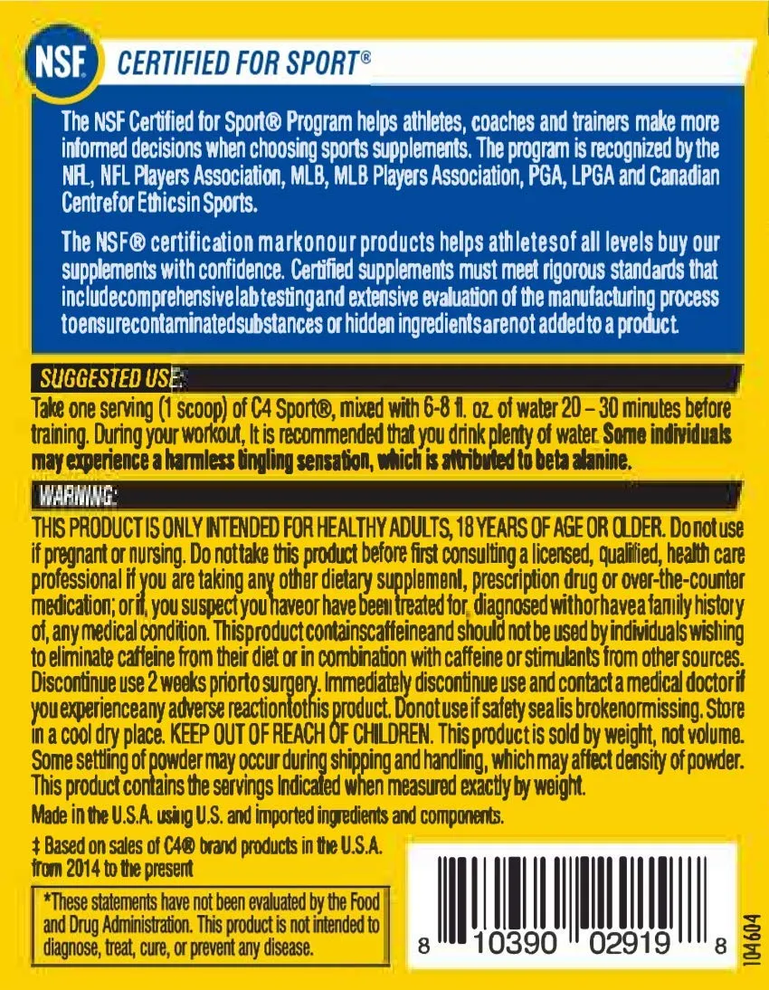 Cellucor C4 Sport Pre Workout Powder Sports Hydration & Energy Drink Supplement With Creatine monohydrate & beta Alanine, Blue Raspberry, 30 Servings