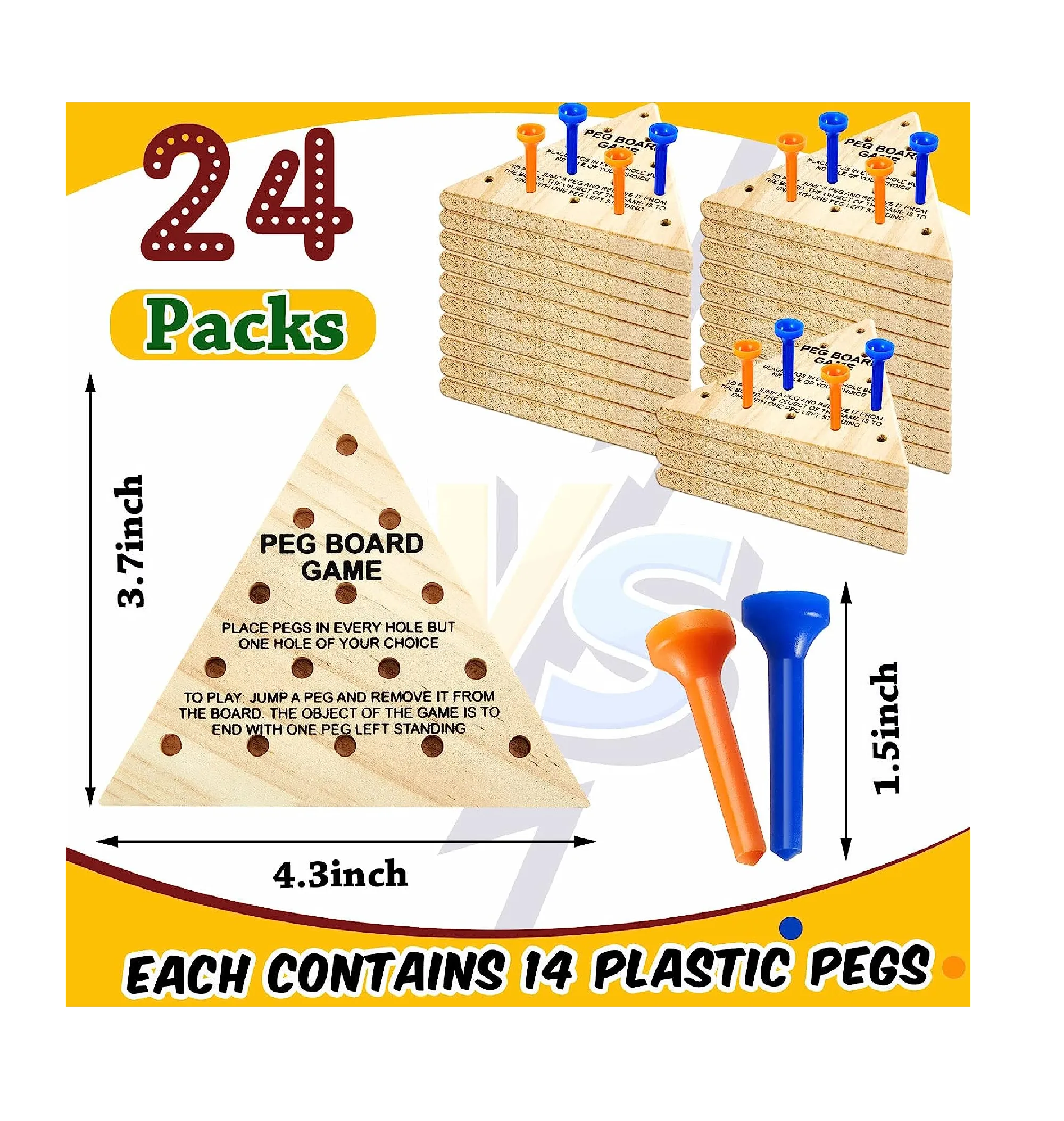 DEEKIN 24 Pack Wooden Triangle Peg Game Triangle Wooden Board Games Triangle Game Bulk Wooden Triangle Board Games Family