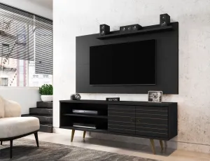 Liberty 62.99 Mid-Century Modern TV Stand and Panel with Solid Wood Legs in Black