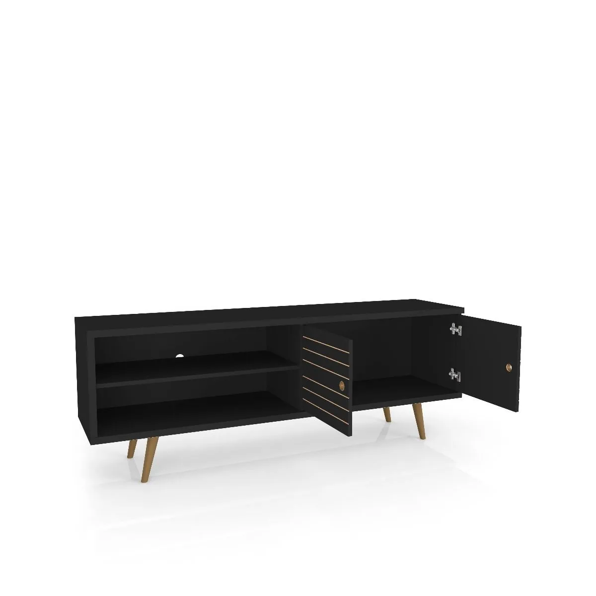 Liberty 62.99 Mid-Century Modern TV Stand and Panel with Solid Wood Legs in Black