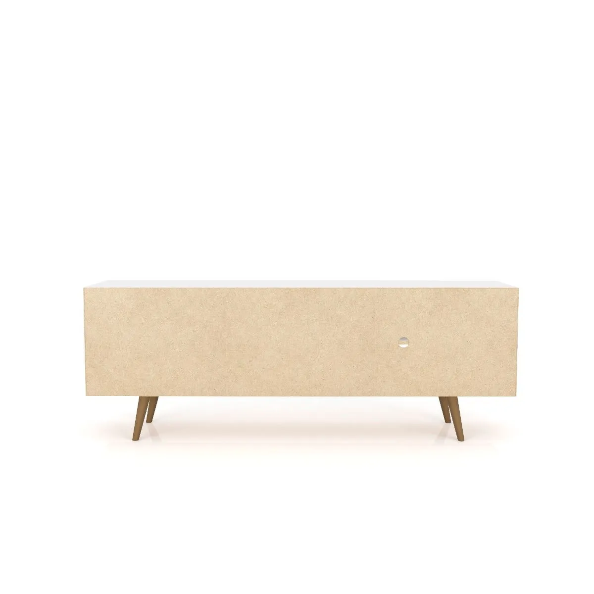 Liberty 62.99 Mid-Century Modern TV Stand and Panel with Solid Wood Legs in White and 3D Brown Prints