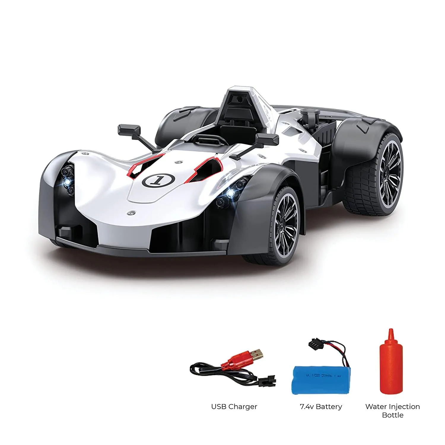 Playzu Sports Remote Control Die Cast With Mist Spray Racing Car – White