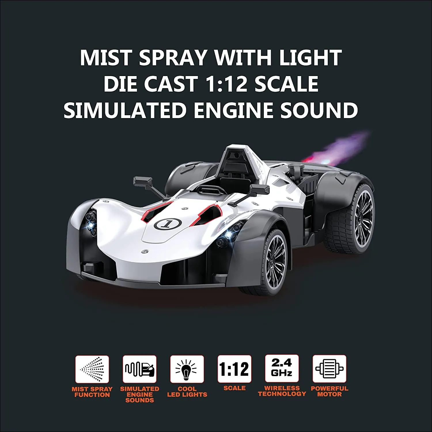 Playzu Sports Remote Control Die Cast With Mist Spray Racing Car – White