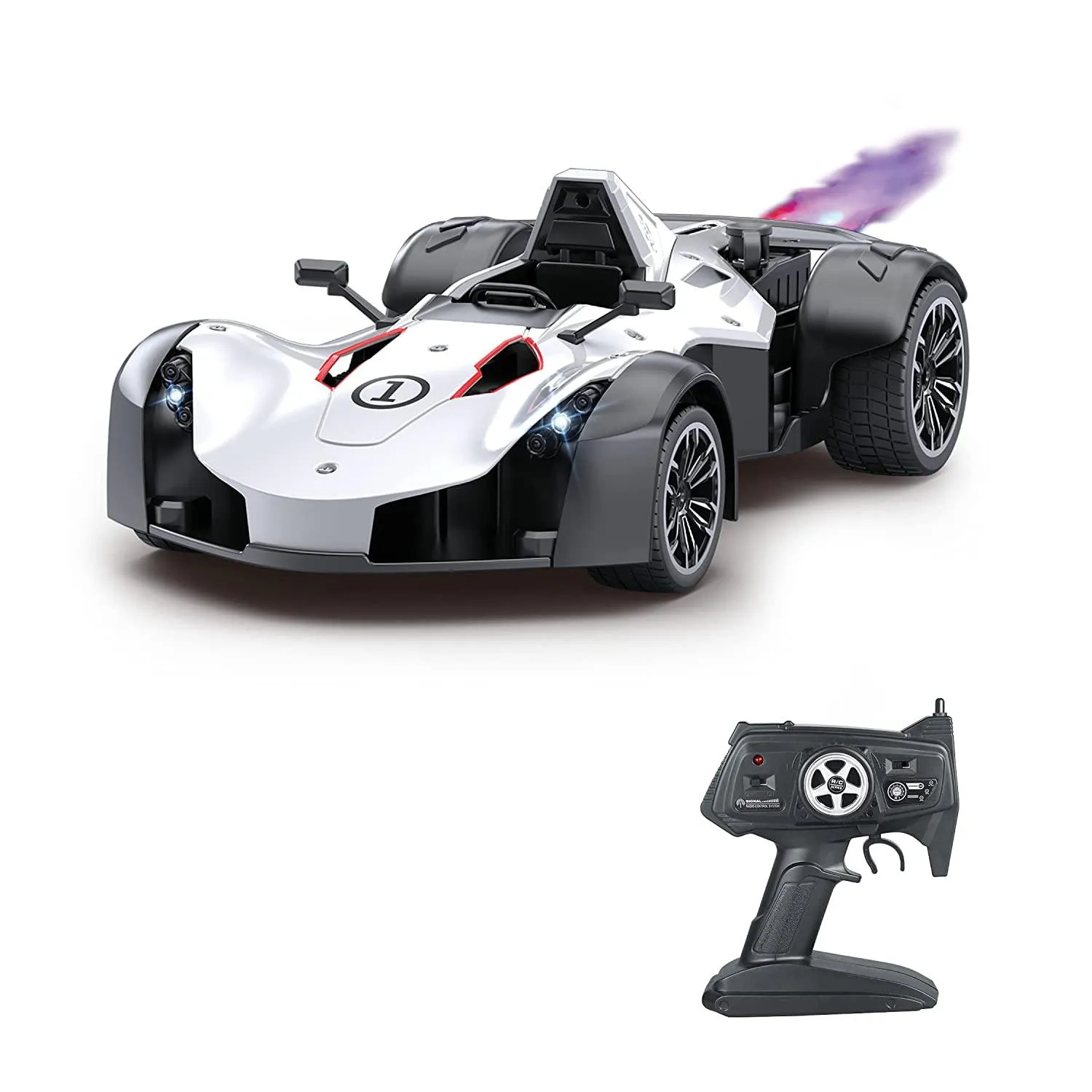 Playzu Sports Remote Control Die Cast With Mist Spray Racing Car – White