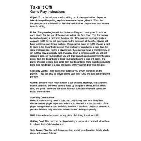 Take It Off Stripping Rummy Couples Foreplay Card Game